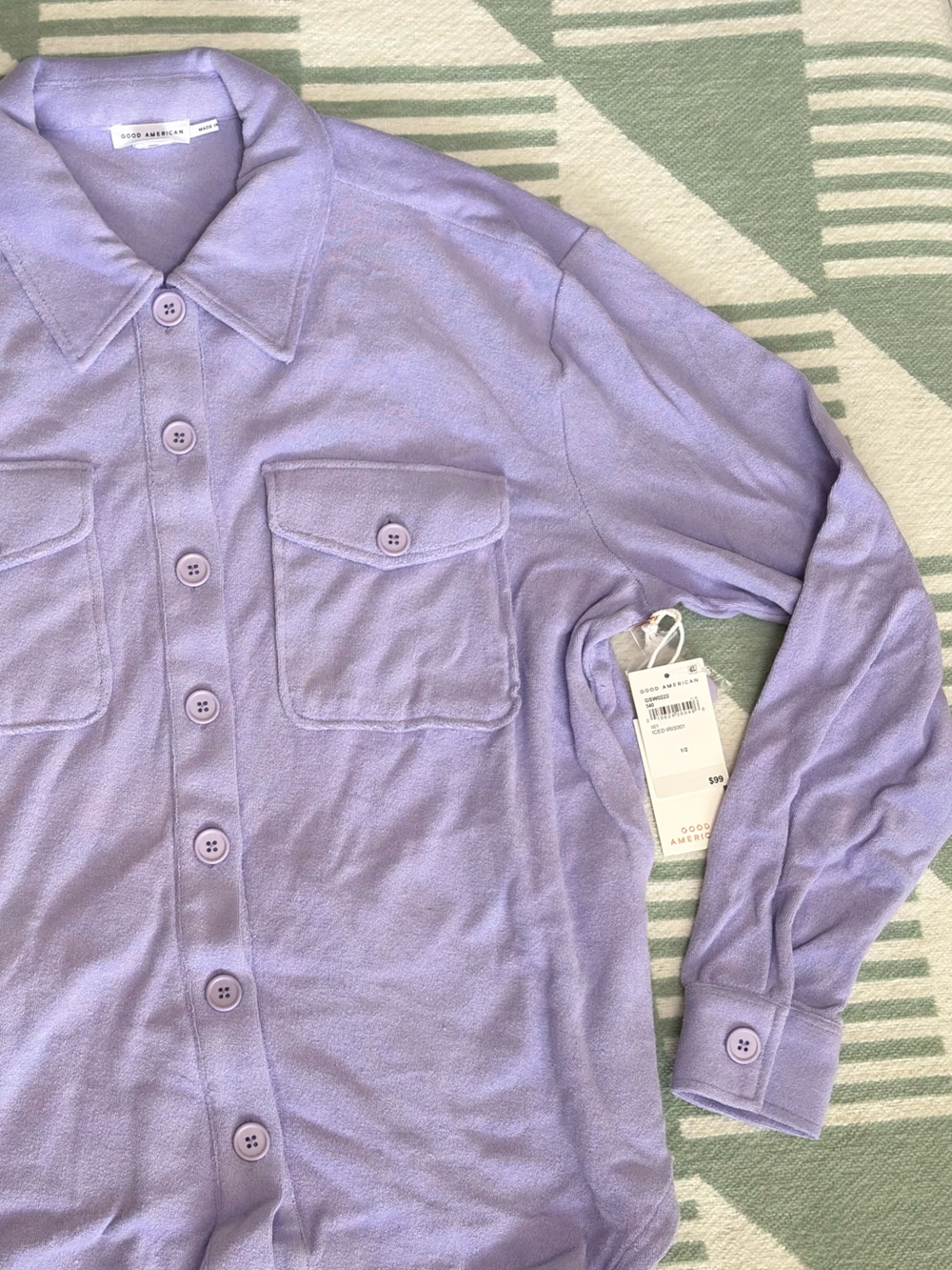 Good American Terry Shacket in Iced Iris
